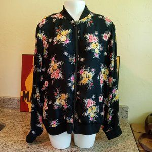 Torrid Thin Bomber Style Zip Jacket w Yellow and Pink Floral Print